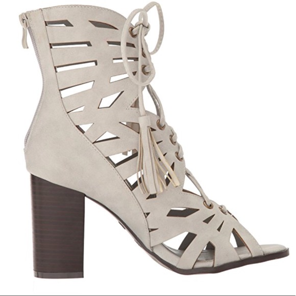 Stone Square Toe Block Heel Lace Up Gladiator Boot - Picture 2 of 4